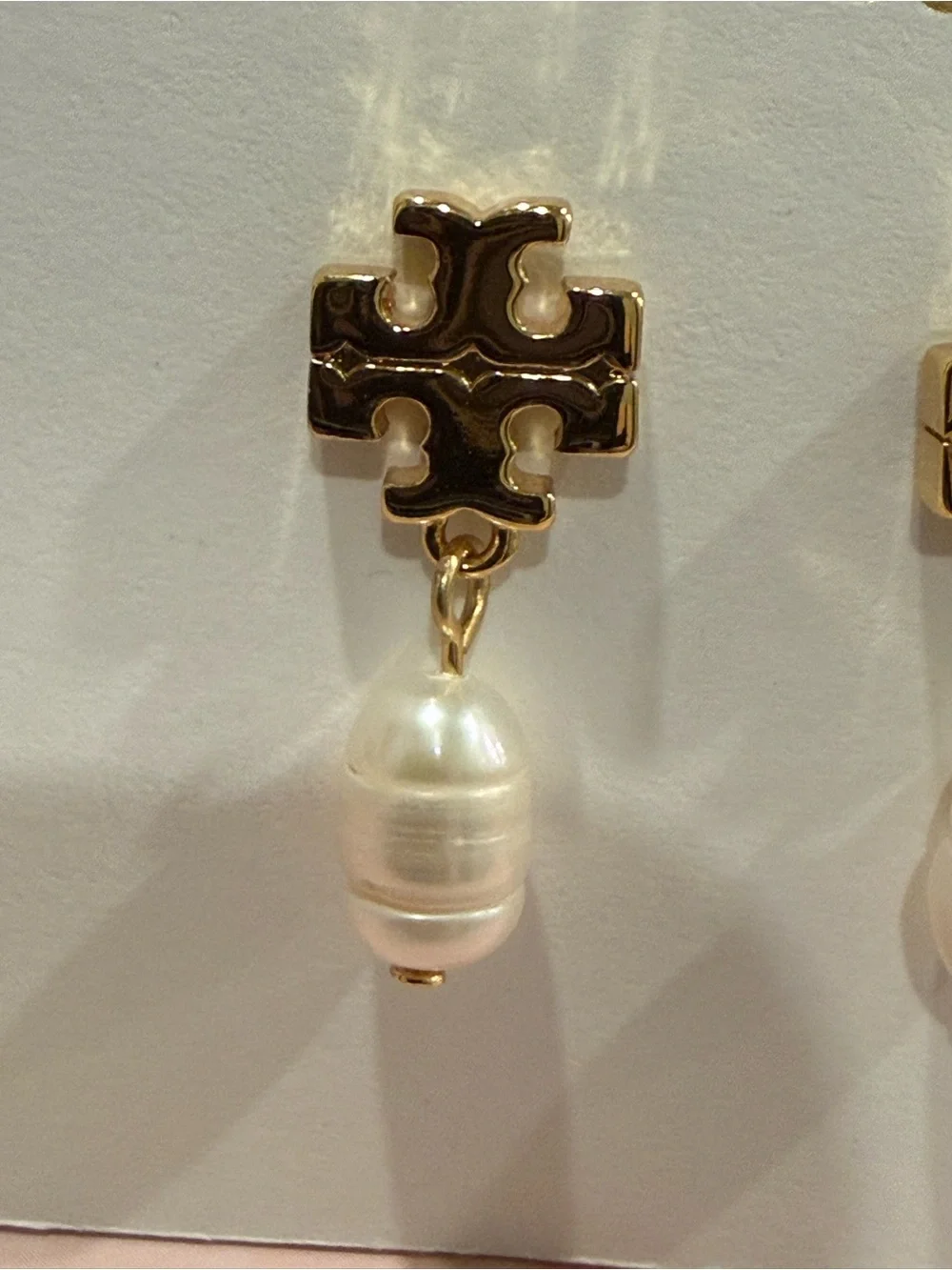 Tory Burch | Gold Plated Logo & Freshwater Pearl Drop Earrings | Small